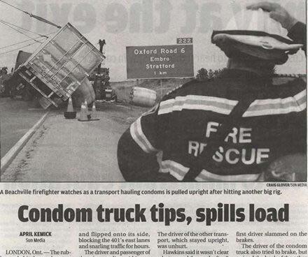 Funny Picture - Condom Truck Makes Headlines